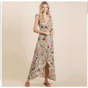 NWT Woven Printed Floral Long Wrap Dress